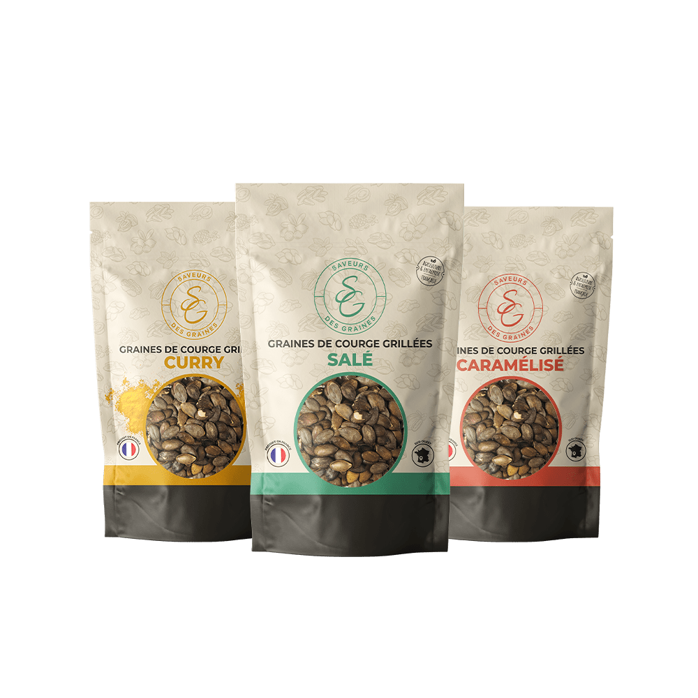 Coffret découverte Graine de courge – 3 sachets de 100g (au choix)