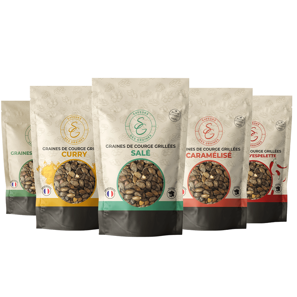 Coffret découverte Graine de courge – 5 sachets de 100g (au choix)